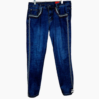 Jeans V Cristina Bordados Pierna Recta Talla 10 Festival Denim Boho Chic Foto 1 de 4