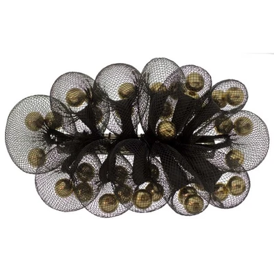 1980s Vintage Barrette Hair Clip Black Net Cloud Kinetic Gold Beads New Wave - Image 1 of 4