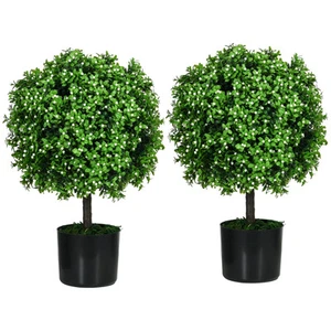 HOMCOM 2 Pack Artificial Tree Boxwood Topiary with White Fruits, 20.75" - Picture 1 of 11