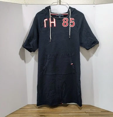 Tommy Hilfiger Hooded Sweatshirt Dress Navy Pullover TH 85 Graphic Size S/Petite - Image 1 of 4
