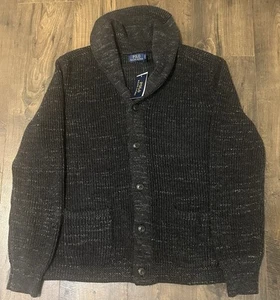 Polo Ralph Lauren Long Sleeve Heavy Shawl Cardigan Sweater Charcoal Button Up XL - Picture 1 of 8