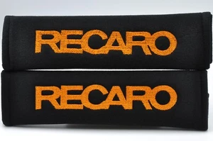 2 pcs (1 PAIR) Recaro Embroidery Seat Belt Cover Shoulder Pads (Orange on Black) - Picture 1 of 1