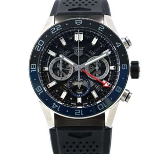TAG HEUER Carrera Chronograph GMT 45mm Stainless Steel/Rubber Black Dial CBG... - Picture 1 of 7