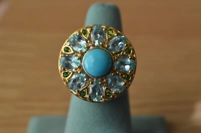 Anillo carrusel turquesa/multi gemas de la Bella Durmiente de 5,75 quilates 14 k años sobre plata talla 7 Foto 1 de 4