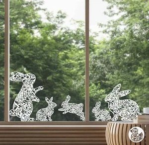 Dizzy Duck Easter Window Stickers - 5 Floral Easter Bunny Cling Decals - Picture 1 of 3