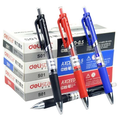 12pcs/Box Red/Blue/Black 0.5mm Roller Ball Ballpoint Pen Retractable Gel Ink #AU Foto 1 de 4