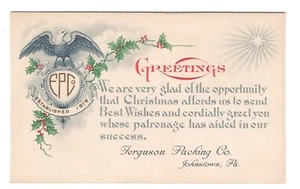 JOHNSTOWN PA FERGUSON VERPACKUNG CO VERZIERTE PATRIOTISCHE WEIHNACHTSKARTE UM 1920 - Bild 1 von 2