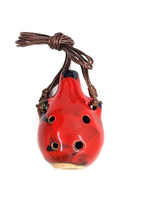 Collar Ocarina Flauta Cerámica 6 Agujeros con Cordón Rojo Foto 1 de 4