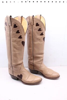 De Colección Justin Mujeres 6.5 B Corazón Incrustaciones Botas Zapato Cuero Tostado Alto Vaquero Occidental Foto 1 de 4