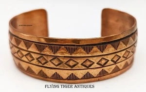 Lovely 1990s Hand Stamped Navajo Copper Bracelet by Lonnie A. Willie - Picture 1 of 8