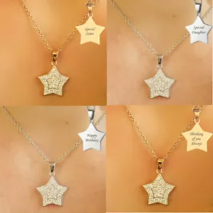 Personalised Star Necklaces for Women, Rose Gold, Silver, Engraved, High Quality - Picture 1 of 12