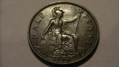 1934 HALF PENNY UNITED KINGDOM KING GEORGE V VINTAGE COIN DIE CRACKS CUD ERRORS - Image 1 of 4