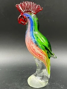 Vtg 9” Murano Art Glass Hand Blown Rainbow Parrot Cockatiel Cockatoo Statue - Picture 1 of 9