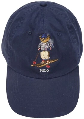 NUEVO CON ETIQUETAS Polo Ralph Lauren Azul Marino Bordado ESQUÍ Oso de Peluche Para Hombre Correa de Cuero Sombrero Foto 1 de 2