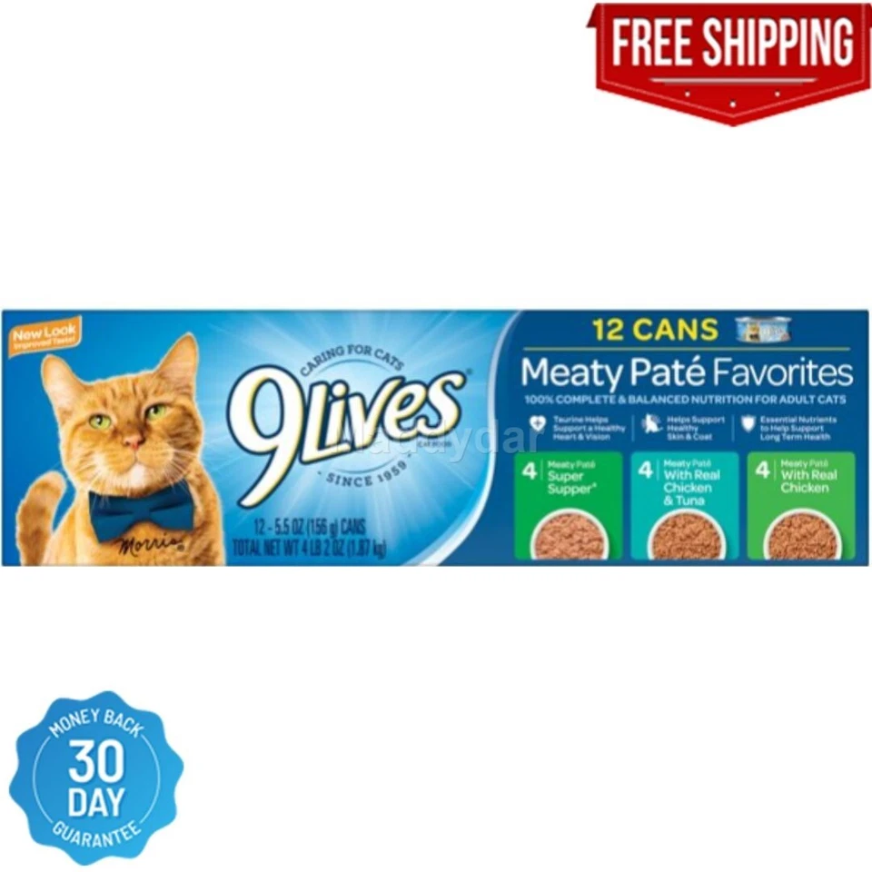 9Lives Paté Favorites Variety Pack Wet Cat Food, 5.5-Ounce Cans, 12-Count