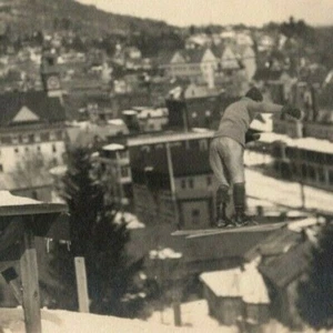 Fotografia New York salto con gli sci lago Saranac c.1910-1930 - Foto 1 di 3