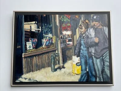 CONTEMPORARY PORTRAIT PAINTING AMERICAN REGIONALISM URBAN STREET SCENE STORES - Image 1 of 4