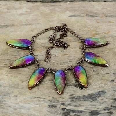 Gift Electroformed Adjustable Necklace Copper Rainbow Solar Quartz Druzy 18.0" - Image 1 of 4