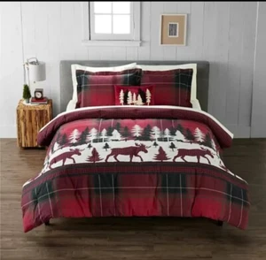New Cuddl Duds FULL/QUEEN heavyweight flannel 4 piece comforter set Lodge Plaid - Picture 1 of 5