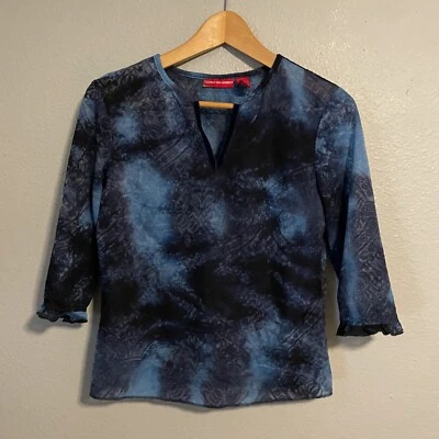 Top de mujer Gloria Vanderbilt Petite M azul malla Burnout transparente hada grunge de colección Foto 1 de 4