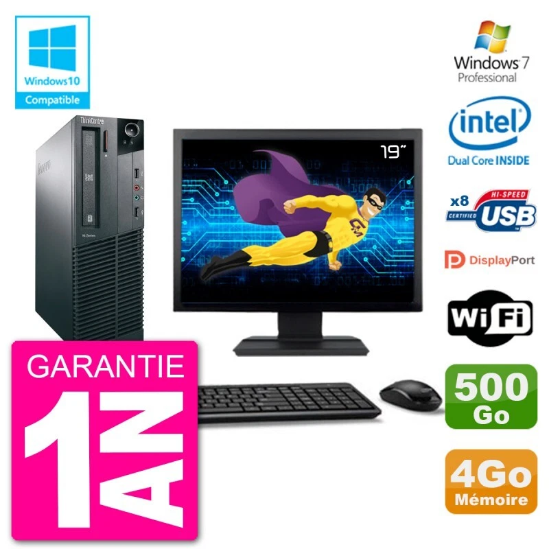 PC LENOVO M82 SFF Pantalla 19" G2020 RAM 4Go Disco 500Go Grabador DVD Wifi W7 - Imagen 1 de 1