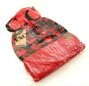 C.C Exclusive Houndstooth Pattern Knit Red/Black Beanie Hat w/Pom ~ NEW SEALED - Picture 1 of 4