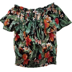 Christian Siriano New York Gr. M Rayon mehrfarbiges schultergesmocktes Oberteil mit Blumenmuster - Bild 1 von 5