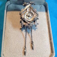 Vintage, Authentic, ERGO, Swiss Cuckoo Clock (Brooch) Timepiece