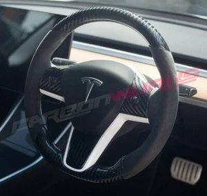 Tesla Model 3 M3 Carbon Fibre Steering Wheel - Customisable Options - 2017 On - Picture 1 of 12