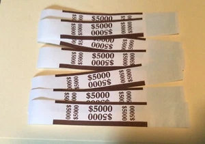 100 New Self Sealing Brown $5000 Straps Currency Bands for cash money bank bill - Picture 1 of 2
