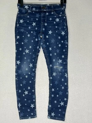 Jeans ajustados azules al tobillo con estampado de estrellas desgastados para niñas talla X grande 14-16 Foto 1 de 4