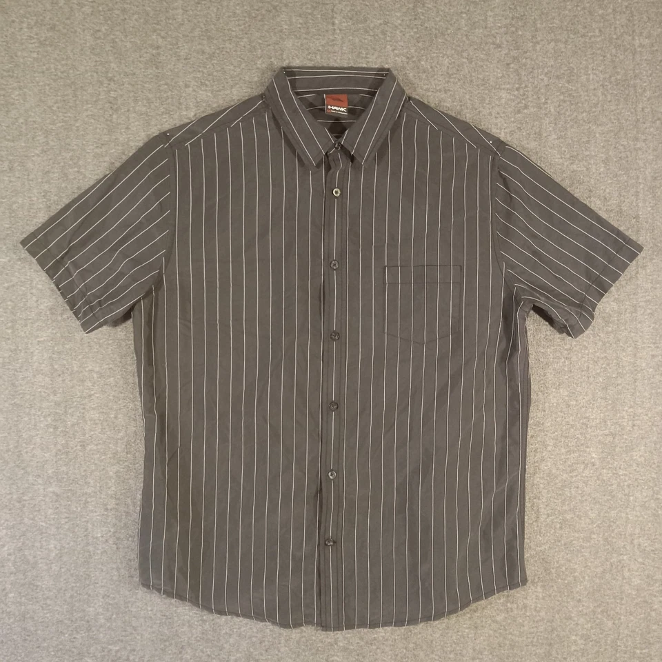 Hawk Shirt Mens XXL Button Front Short Sleeve Modal Blend Black Striped Pocket - Image 1 of 4