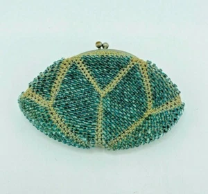 Cartera de cambio de moneda vintage con cuentas broche de beso micro cuentas a mano dorado estilo edad - Imagen 1 de 7