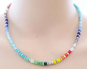 Collana cubo cubo vetro 4mm ematite argento colorato multicolore arcobaleno 410o - Foto 1 di 11