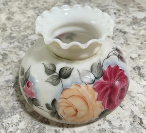 Vintage Hand Painted Victorian Floral Milk Glass? Shade Replacement 7" Fitter - Picture 1 of 5