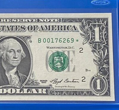 1993 Star note $1 DOLLAR BILL ( New York ) RUN PRINT  1 , UNCIRCULATED - Image 1 of 3