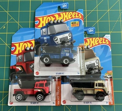 LOTE DE 3 JEEP FC METALFLAKE AZUL/ARENA DEL DESIERTO/ROJO HOT WHEELS 57 2023 Y 2024 Foto 1 de 4