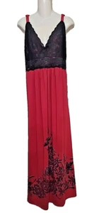 Amoureuse Maxi Gown Slip Dress Size 2X Red Black Lace Stretch Intimates FLAW - Picture 1 of 12