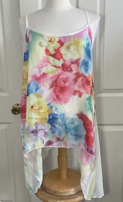 Yummy Plus Spaghetti Strap Flowy Sheer Floral Top / Swimsuit Coverup Sz 3X USA - Image 1 of 4