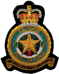 No. 31 Squadron Royal Air Force GOLD WIRED Patch Badge - MOD LICENSED - Picture 1 of 5