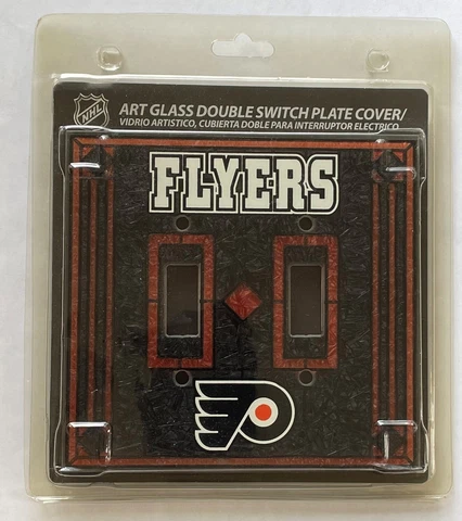 NHL Philadelphia Flyers Art Glass Double Switch Plate Cover Stained Light Cover