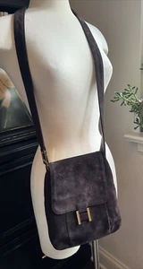 Bolso Bandolera de Hombro SHARIF Vintage Cuero Gamuza Marrón Chocolate Oscuro 9" - Imagen 1 de 9
