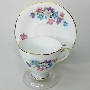 Taza y platillo Delphine Inglaterra floral adorno dorado vintage flores multicolores - Imagen 1 de 12