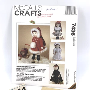 McCalls Sewing Pattern 18" Doll Clothes 7436 Winter Wonderland Wardrobe Uncut - Picture 1 of 3