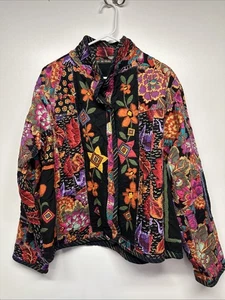 Women’s Mary Sue Fenner Colorful Quilted Patchwork Boho Floral Fall Jacket Large - Picture 1 of 13