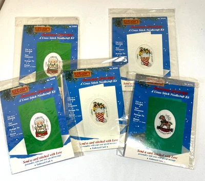 5 TITAN NEEDLECRAFT CHRISTMAS GREETING CARD CROSS STITCH KITS 1988 - Image 1 of 4