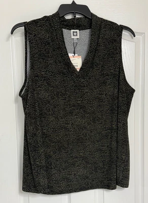 ANNE KLEIN - блузка без рукавов - черные точки / фон Khakki - плюс размер 2 X - Изображение 1 из 4