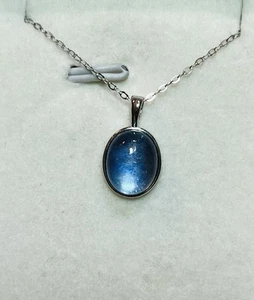 Small Cabochon Blue Aquamarine Pendant With 925 Sterling Silver Necklace - Picture 1 of 10