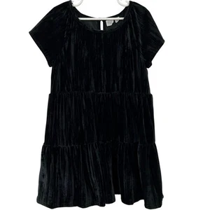 Gap Kids Short Sleeve Tiered Velvet Dress Party Holiday Black Girls Size Small - Picture 1 of 7