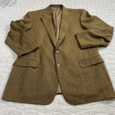 Мужской блейзер Ermenegildo Zegna 46 коричневый в елочку шерсть кашемир сделано в Италии - Изображение 1 из 4